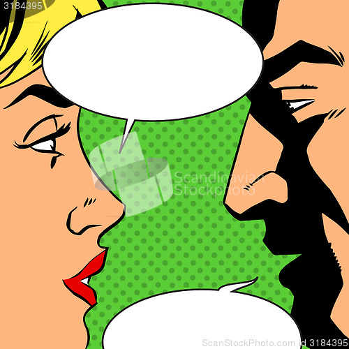Image of man and woman talking comics retro style