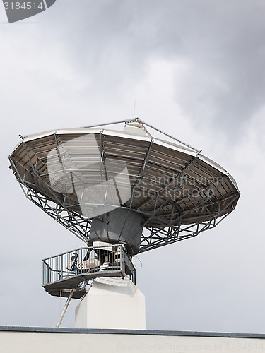 Image of Parabolic satellite radar antenna dish for radio television tra