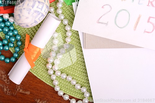 Image of Easter setting with gift box and spring decoration