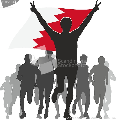 Image of Athlete with the Bahrain flag at the finish