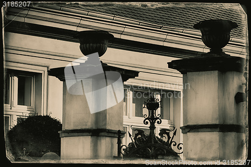 Image of Gate to grand mansion - vintage photo