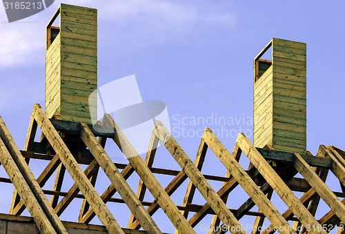 Image of Wooden rafters on new house