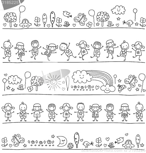 Image of pattern with children and cute nature elements