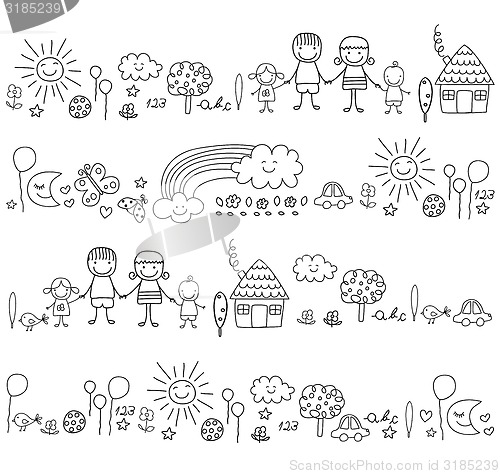 Image of happy family and cute nature elements