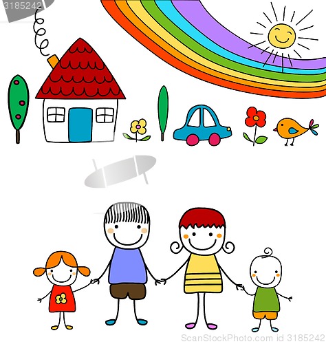 Image of happy family and rainbow