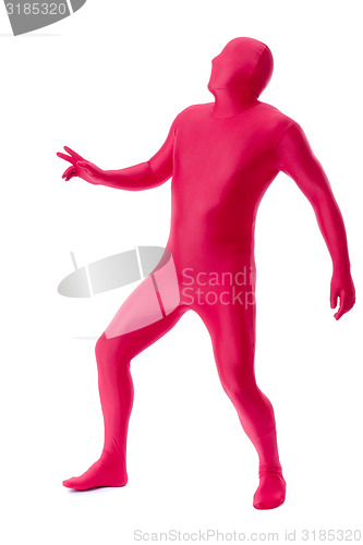 Image of man in a red body suit