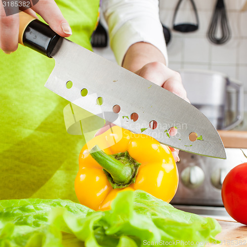 Image of Woman\'s hands cutting vegetables