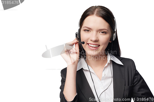 Image of Smiling attractive woman with headphone