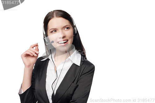 Image of Smiling attractive woman with headphone