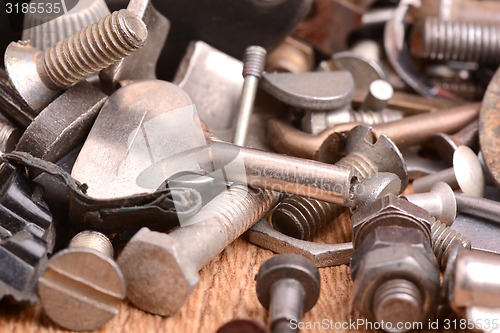 Image of the old bolts, screws and metal details close up