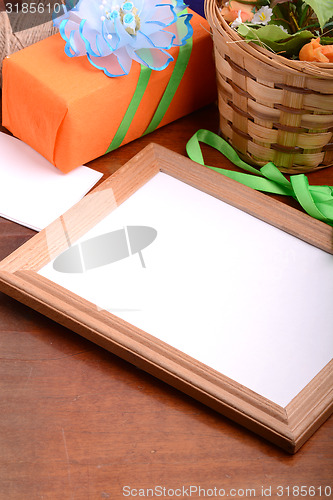 Image of Flowers and gift box, holiday concept