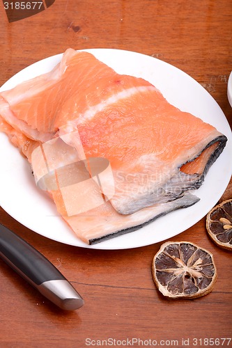 Image of Fresh uncooked red fish fillet slices