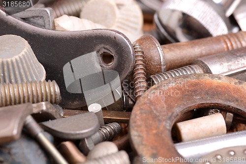 Image of the old bolts, screws and metal details close up