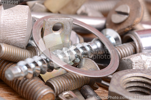 Image of old bolts, screws and metal details, close up