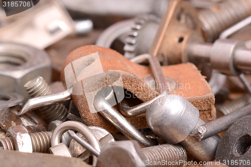 Image of the old bolts, screws and metal details close up