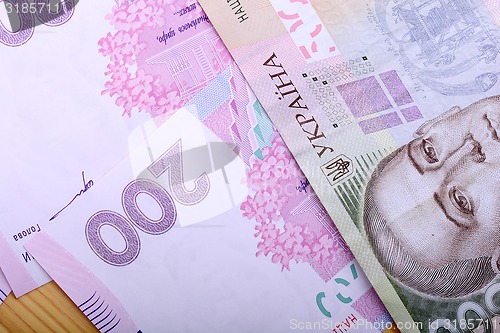 Image of european money, ukrainian hryvnia close up