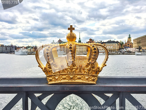 Image of Swedish royal crown on a bridge in Stockholm