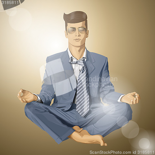 Image of Vector Hipster Businessman in Lotus Pose Meditating