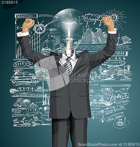 Image of Vector Lamp Head Businessman With Hands Up