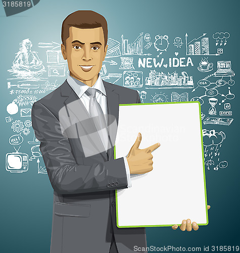 Image of Vector Businessman With Empty Write Board