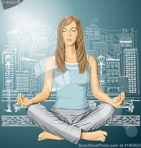 Image of Vector woman meditating in lotus pose