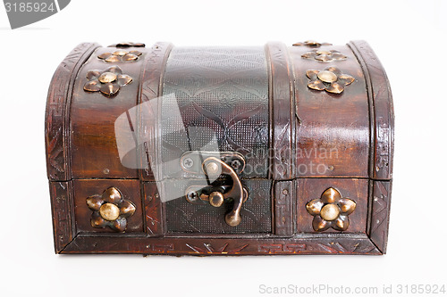 Image of chest on a light background. Wood with bronze