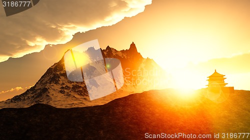 Image of Buddhist shrine in mountains