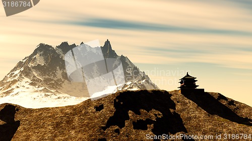 Image of Buddhist shrine in mountains