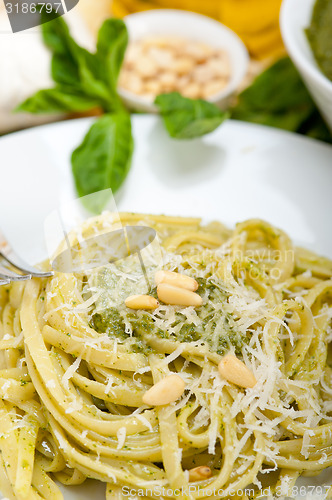 Image of Italian traditional basil pesto pasta ingredients