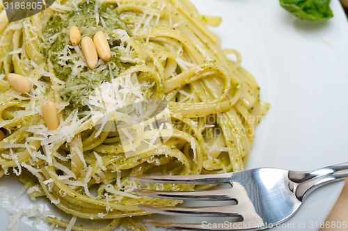 Image of Italian traditional basil pesto pasta ingredients