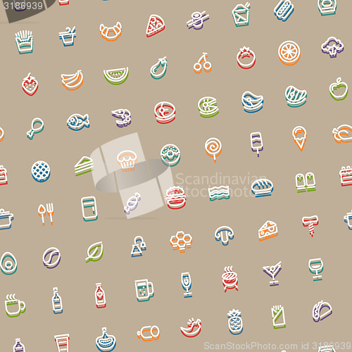 Image of Color Tilted Seamless Pattern with Stroke Food Icons