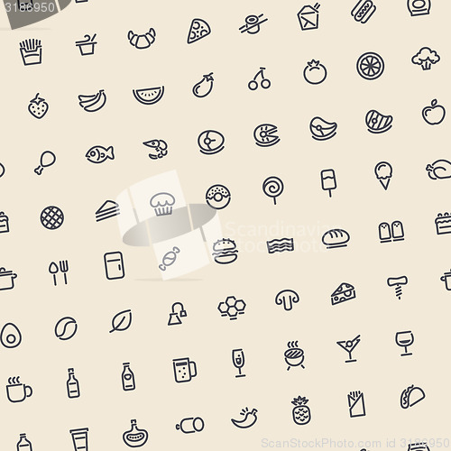 Image of Light Tilted Seamless Pattern with Dark Food Icons