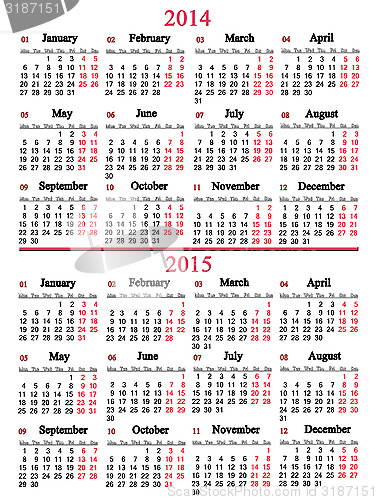 Image of calendar for 2014 and 2015 years