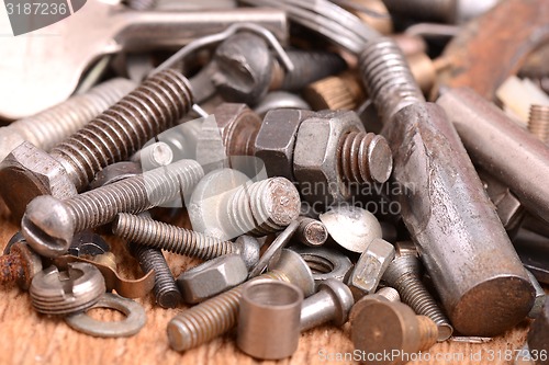 Image of the old bolts, screws and metal details close up