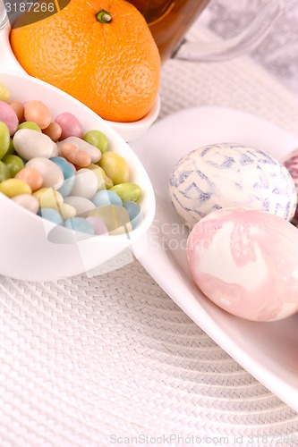 Image of sweet candies and easter eggs