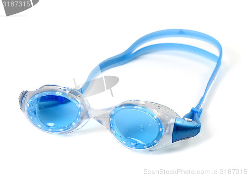 Image of Blue goggles for swimming with water drops