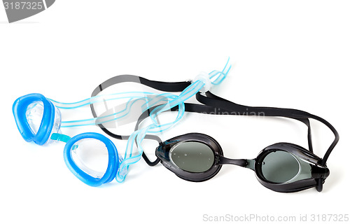 Image of Blue and black goggles for swimming