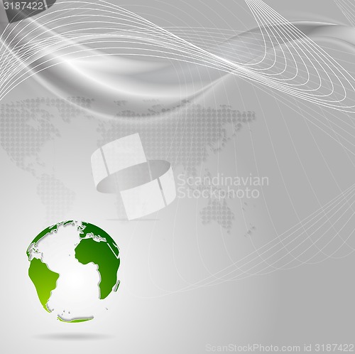 Image of Concept technology background with waves and globe