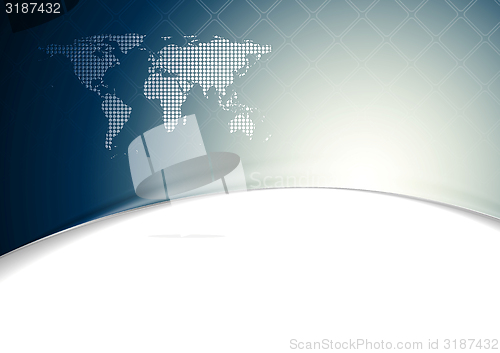 Image of Blue wavy tech background with world map