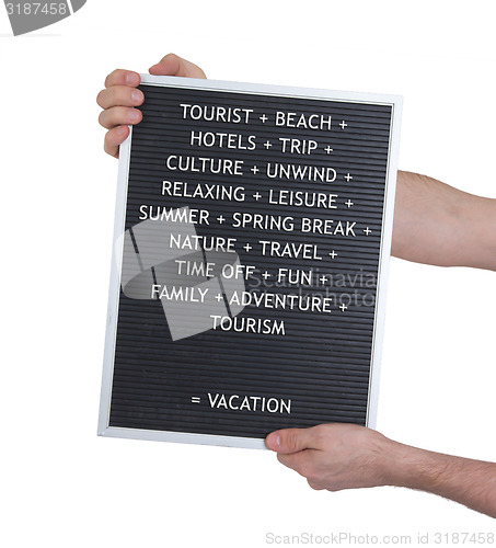 Image of Vacation concept in plastic letters on very old menu board