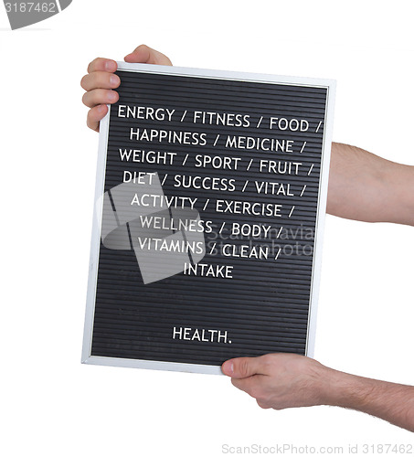 Image of Health concept in plastic letters on very old menu board