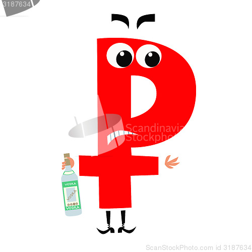 Image of character currency symbol Russian ruble vodka national costume