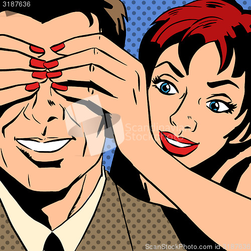 Image of man and woman talking comics retro style