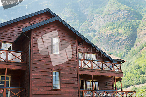 Image of Wooden house and camping in mountains