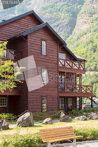 Image of Wooden house and camping in mountains