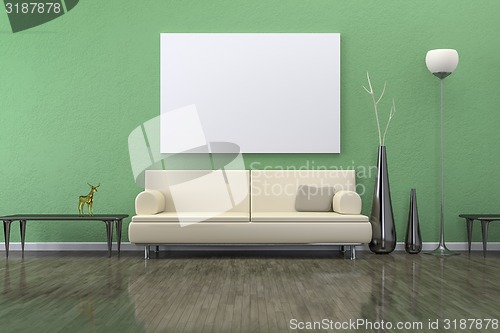 Image of green room with a sofa