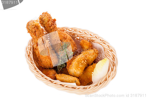 Image of Crisp crunchy golden chicken legs and wings