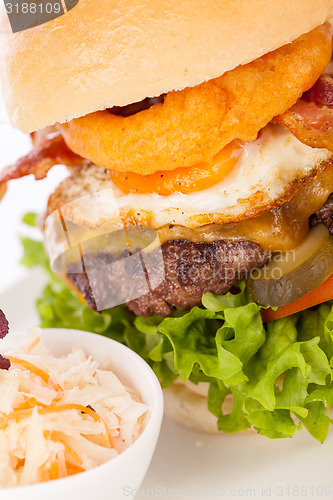 Image of Delicious egg and bacon cheeseburger