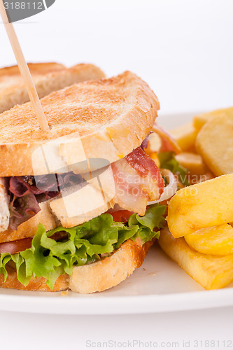 Image of Club sandwich with potato French fries