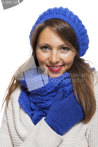 Image of Close up Smiling Woman in Winter Outfit